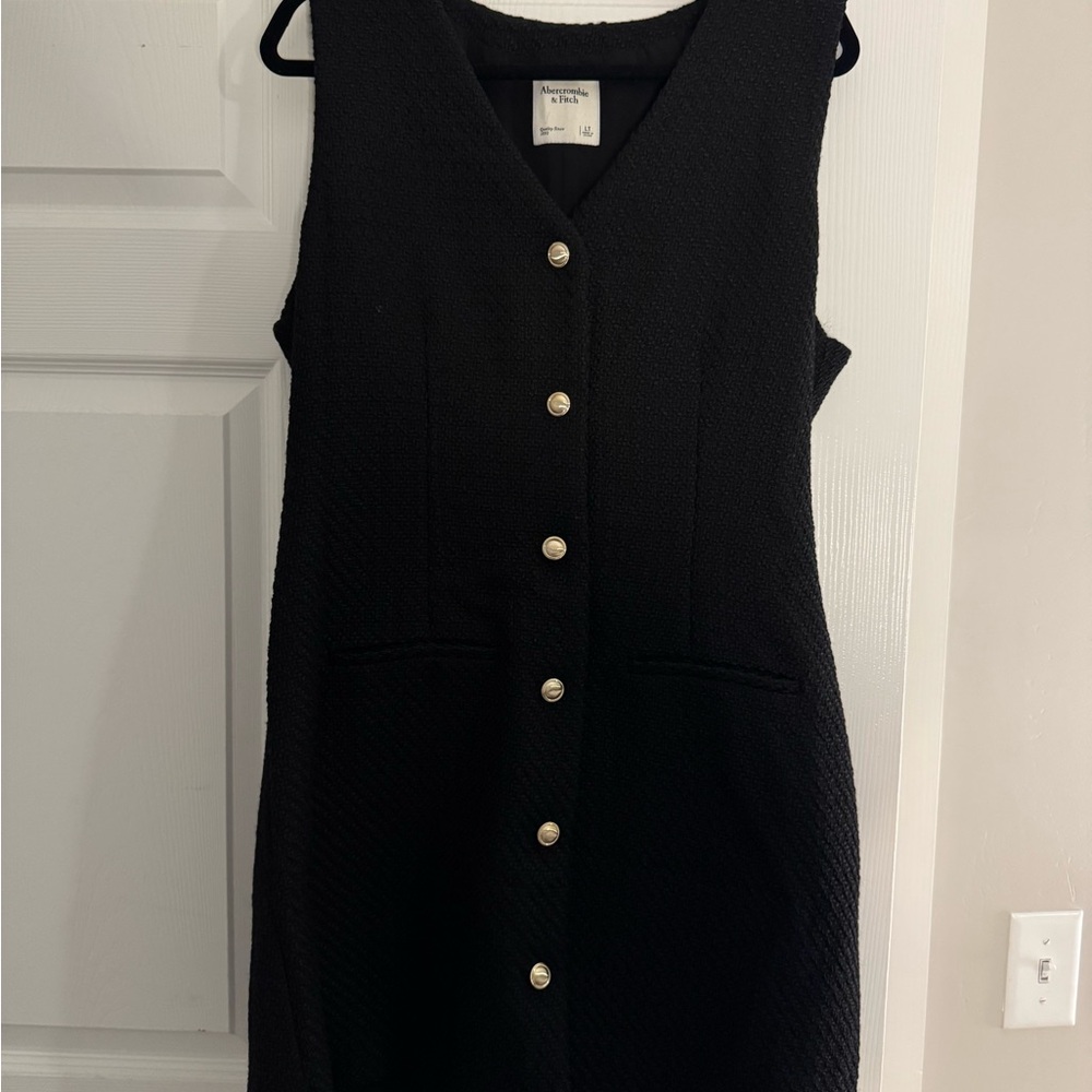 Abercrombie & Fitch Black Button-Front Midi Dress